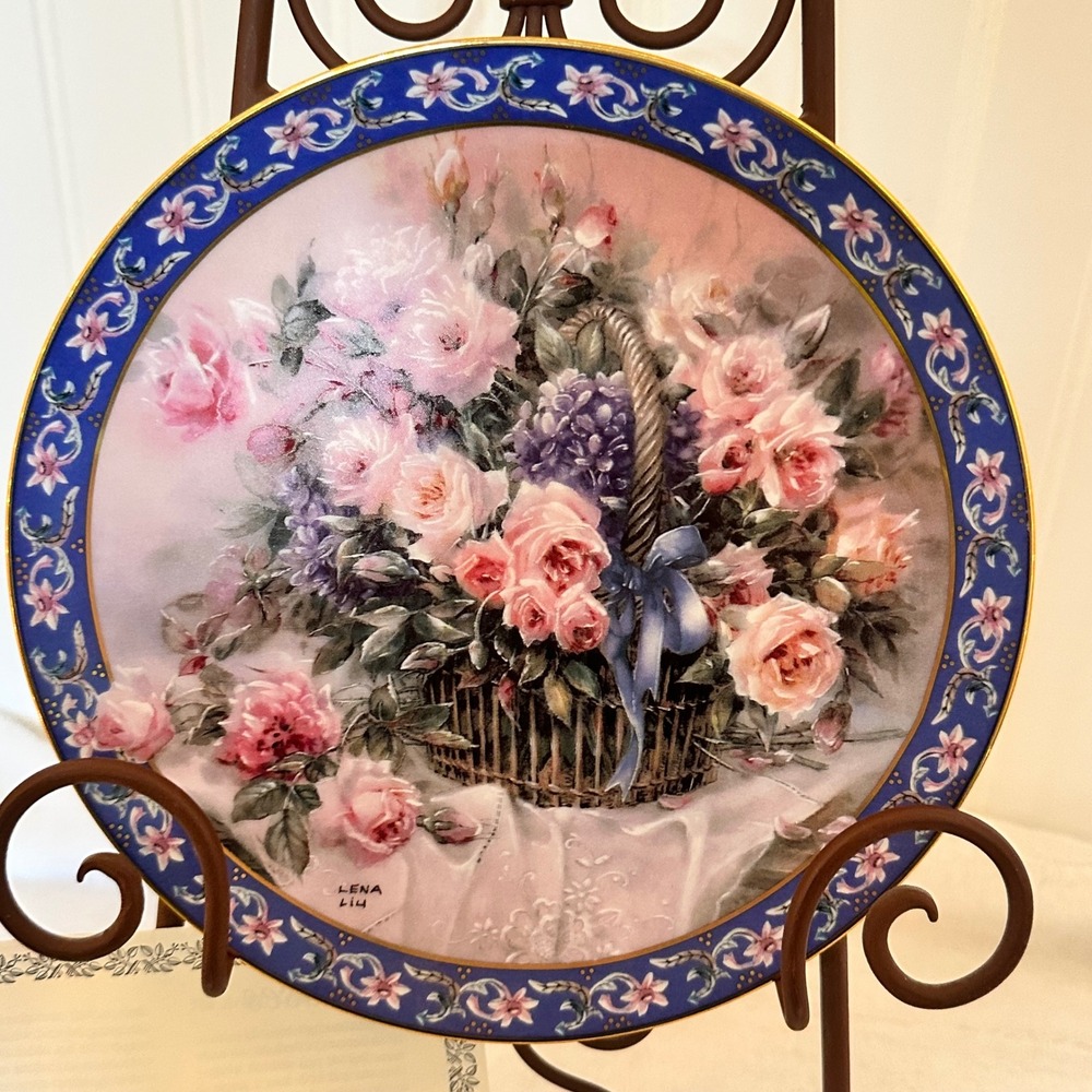 W.S.‎ George Roses Collector Plate Lena Liu Basket Bouquets Pink Excellent COA